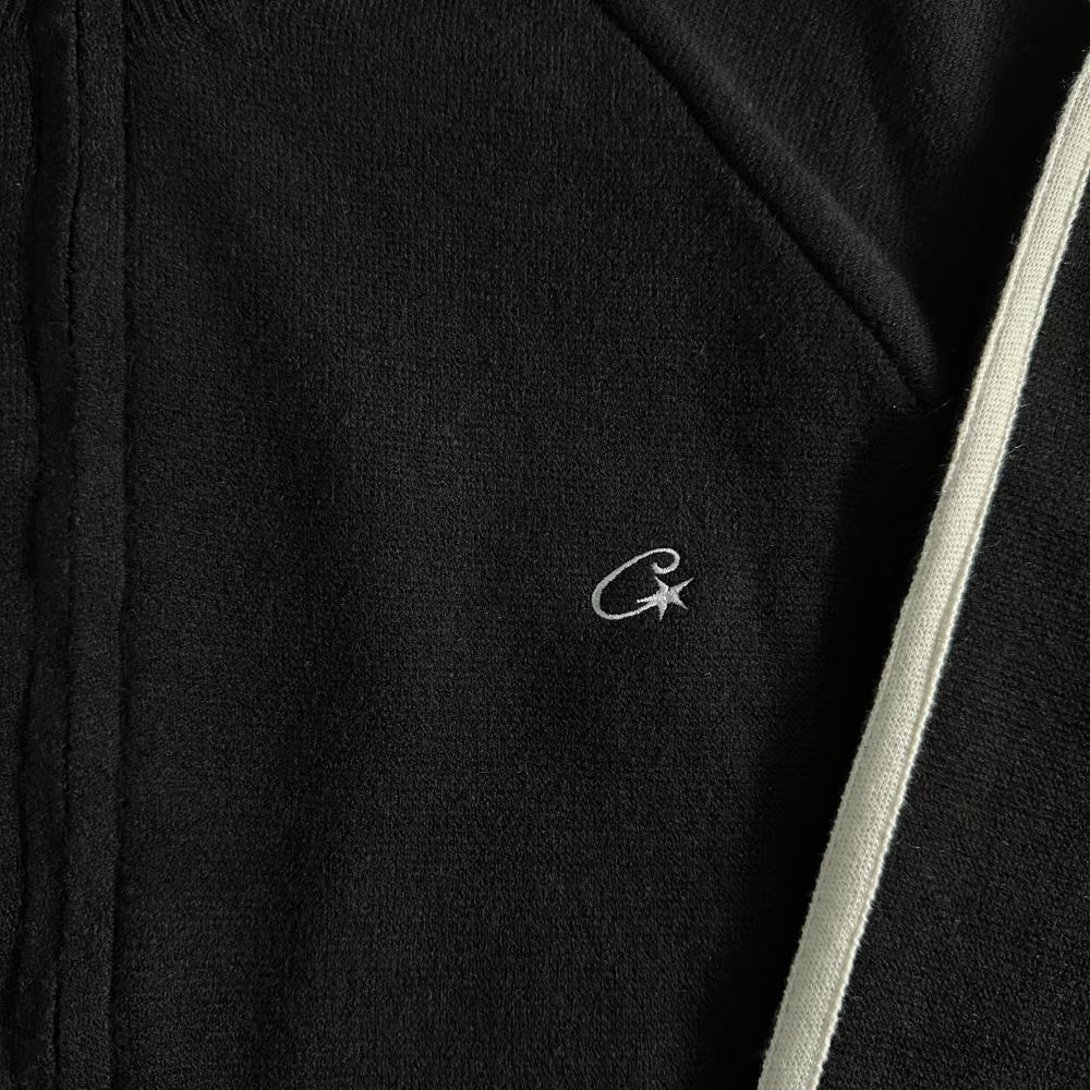 Knit zip up fleece-black