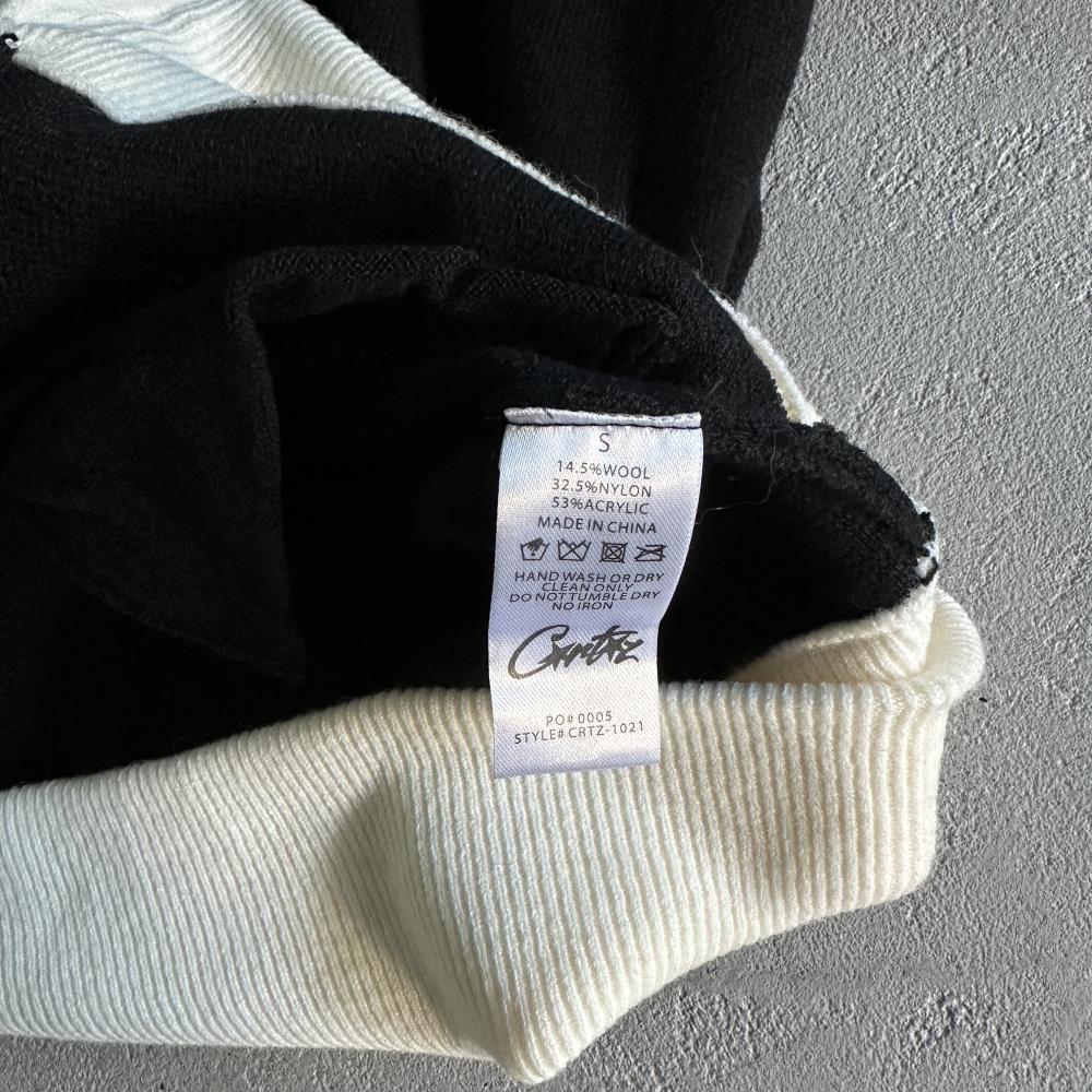 Knit zip up fleece-black and white
