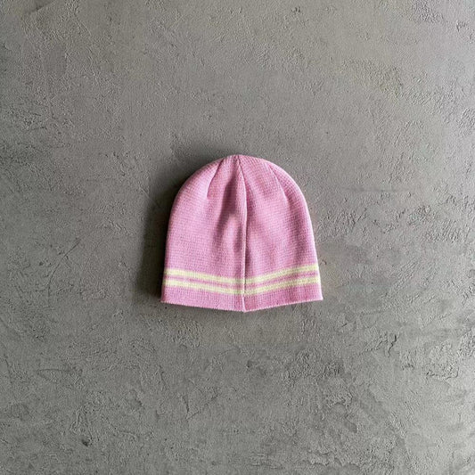 knit stripe beanie -pink