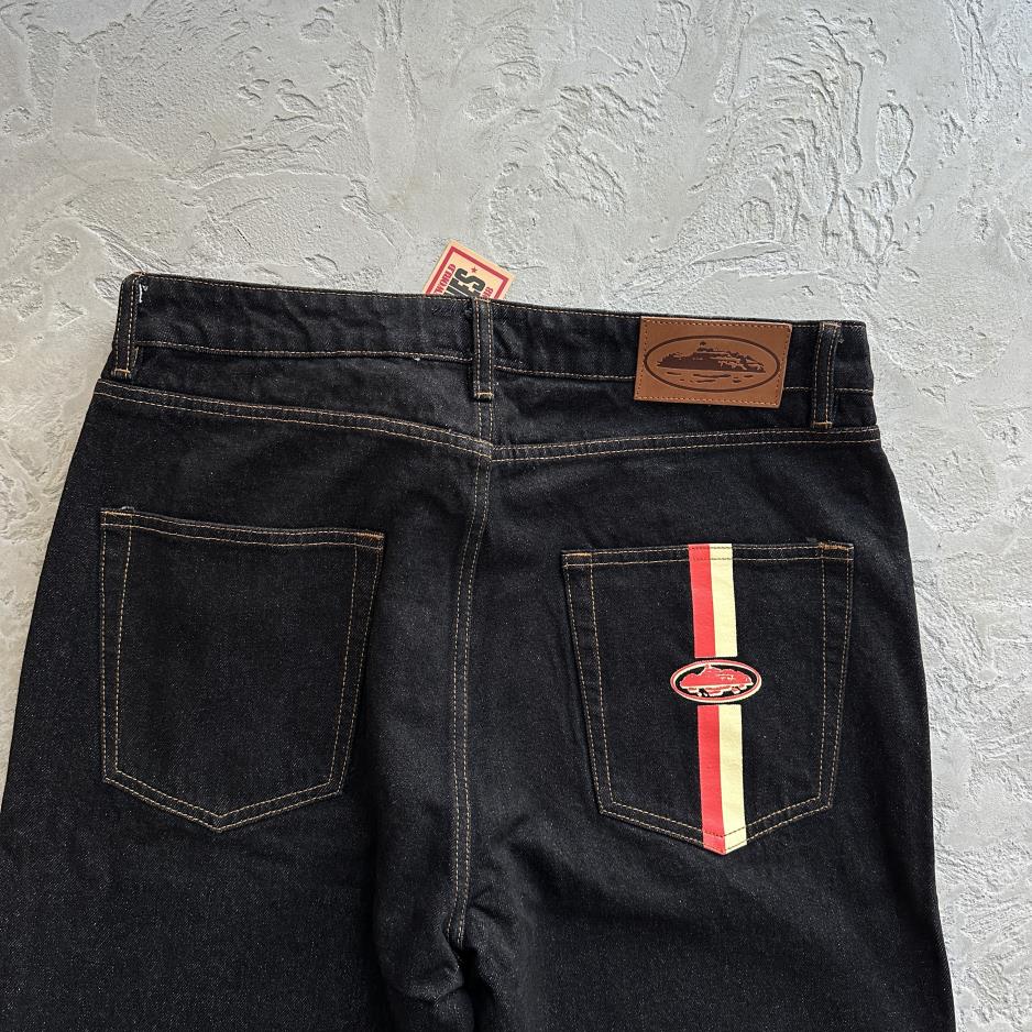 DUAL STRIPE BAGGY JEANS-black