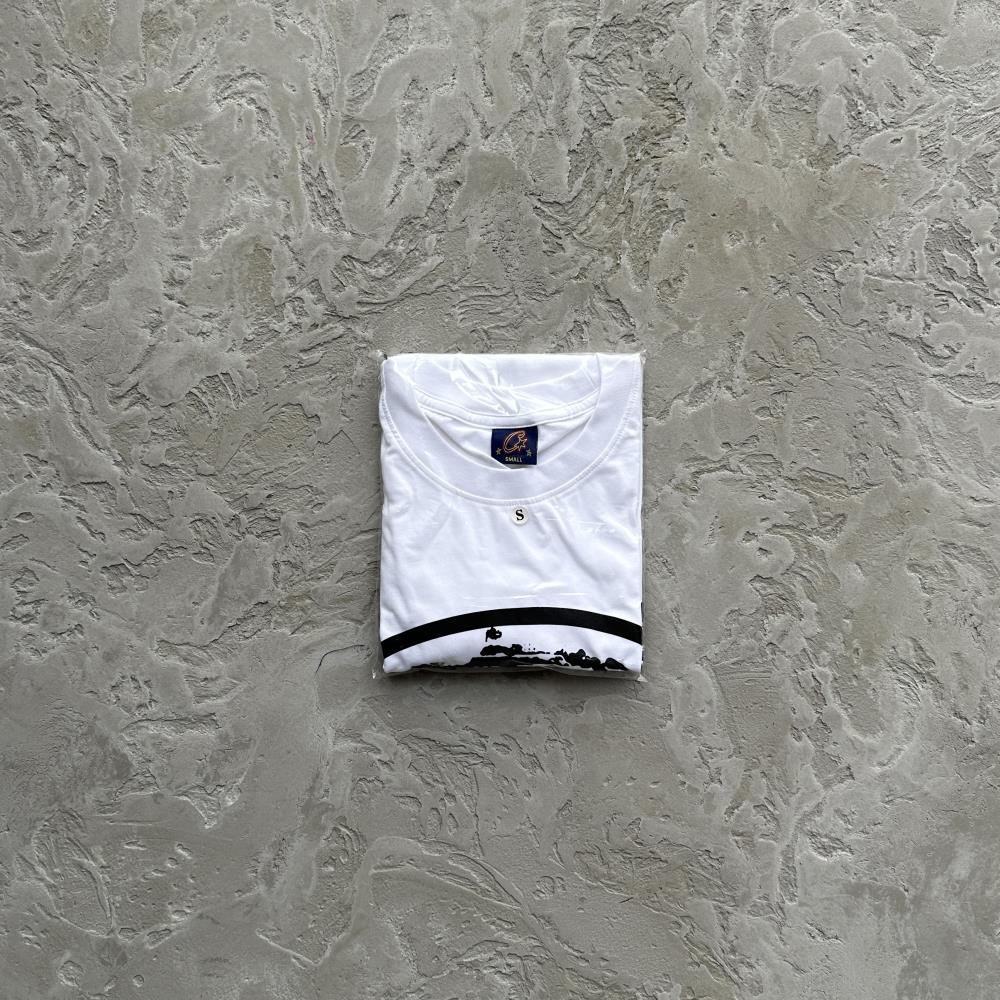 flying man statue tee