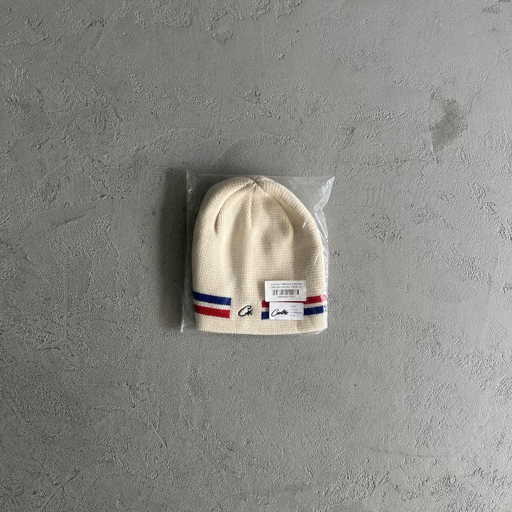 knit stripe beanie -off white