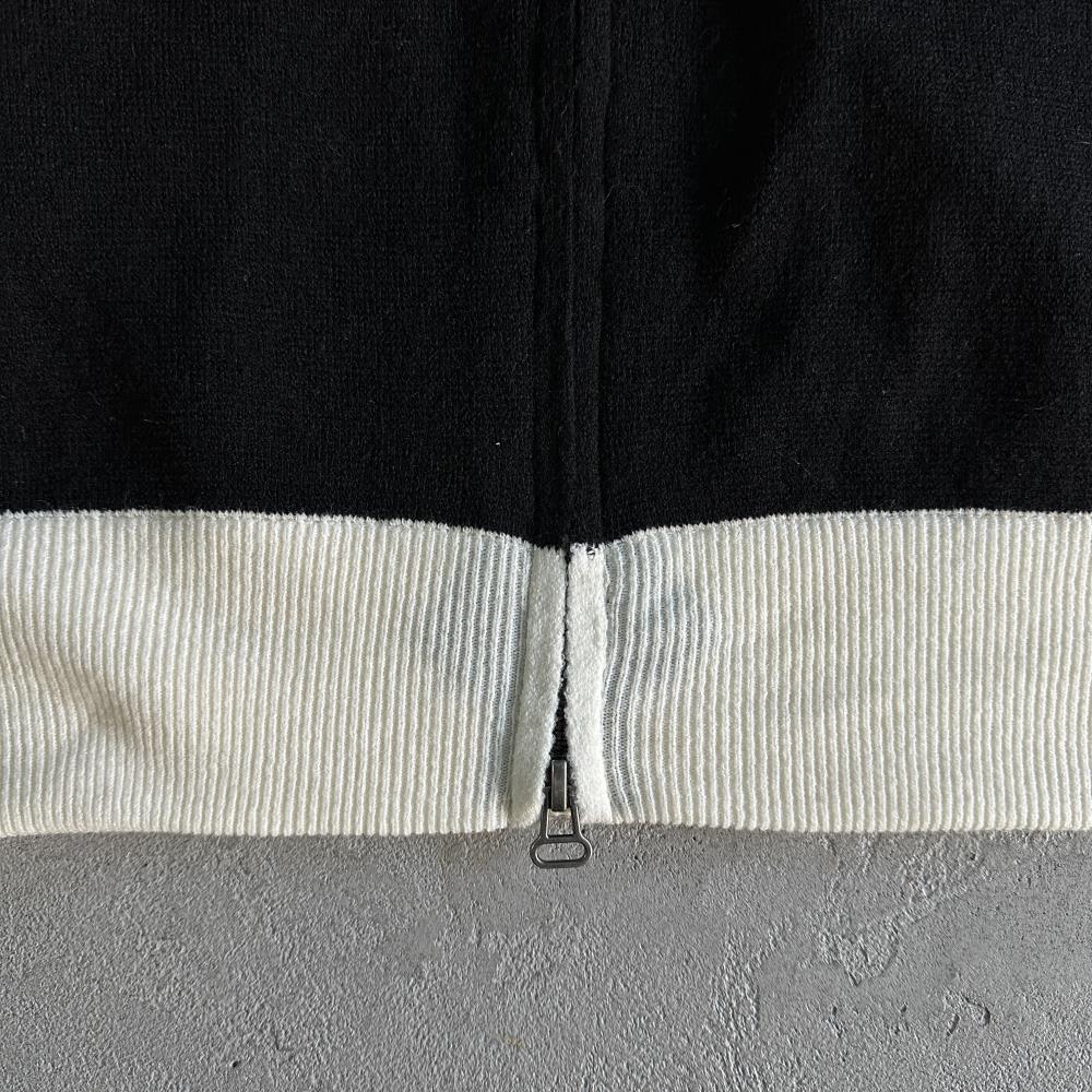 Knit zip up fleece-black and white