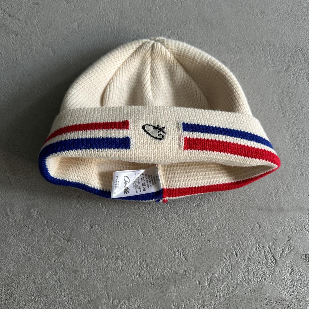 knit stripe beanie -off white