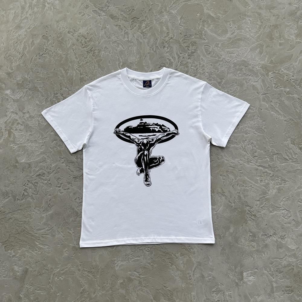 flying man statue tee