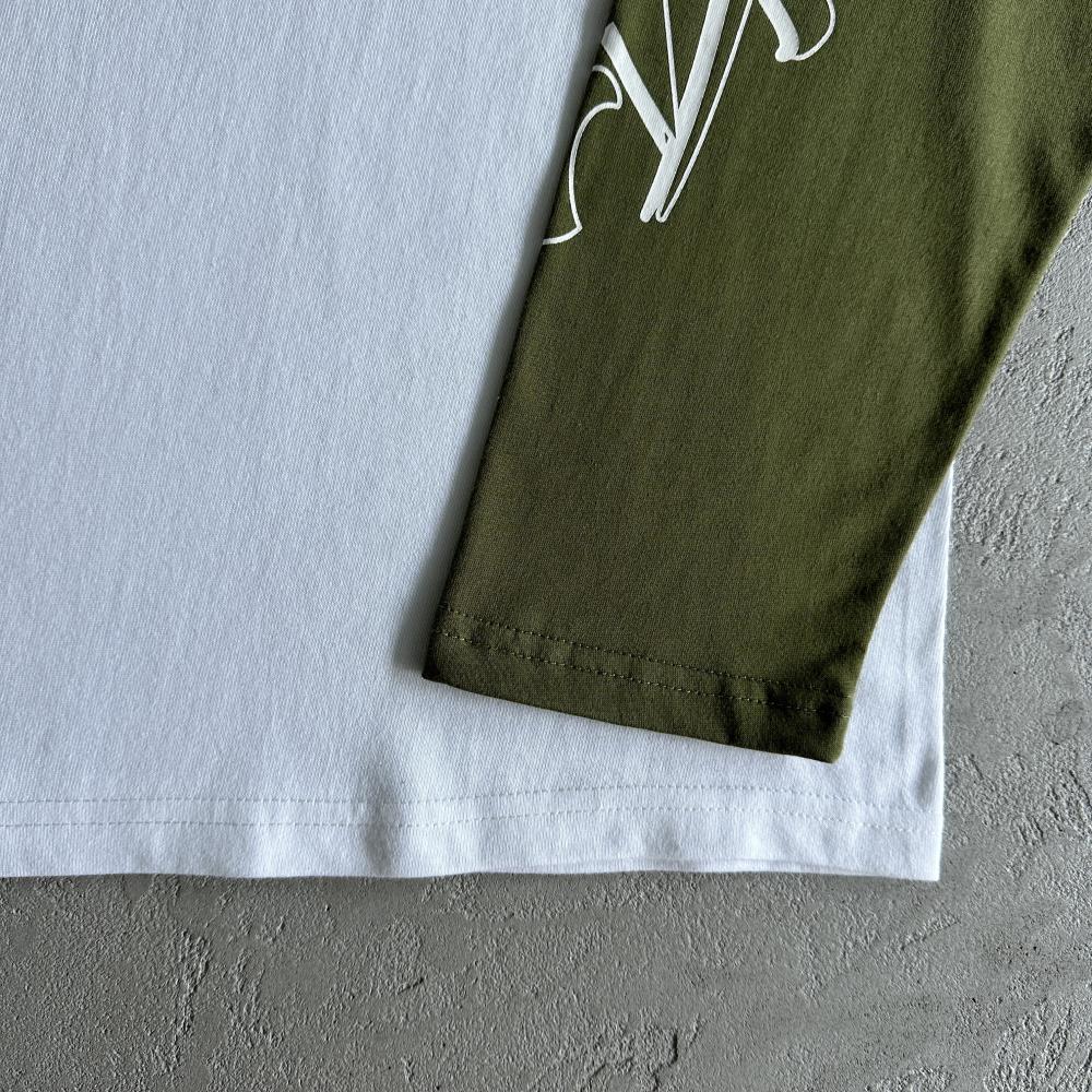 Contrast color shoulder long sleeve tee