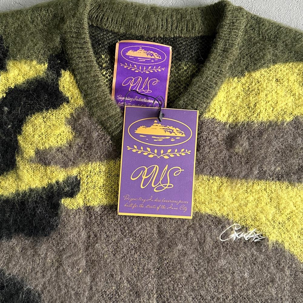 Mohair Knit Green Yellow Brown Camo Sweater Vest