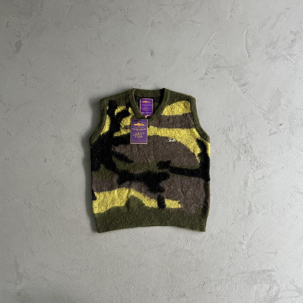 Mohair Knit Green Yellow Brown Camo Sweater Vest