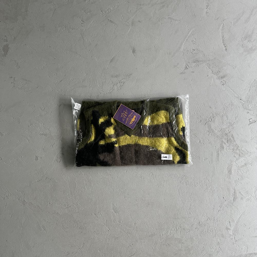 Mohair Knit Green Yellow Brown Camo Sweater Vest