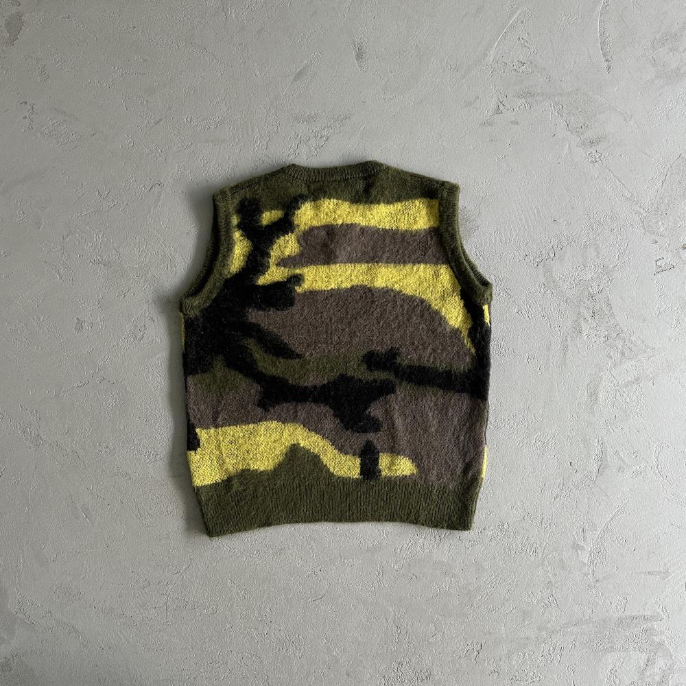 Mohair Knit Green Yellow Brown Camo Sweater Vest