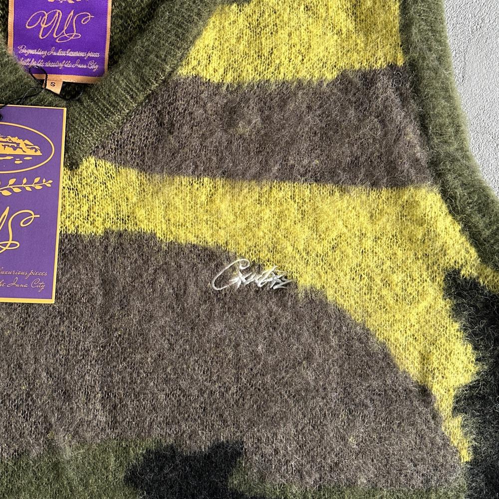 Mohair Knit Green Yellow Brown Camo Sweater Vest