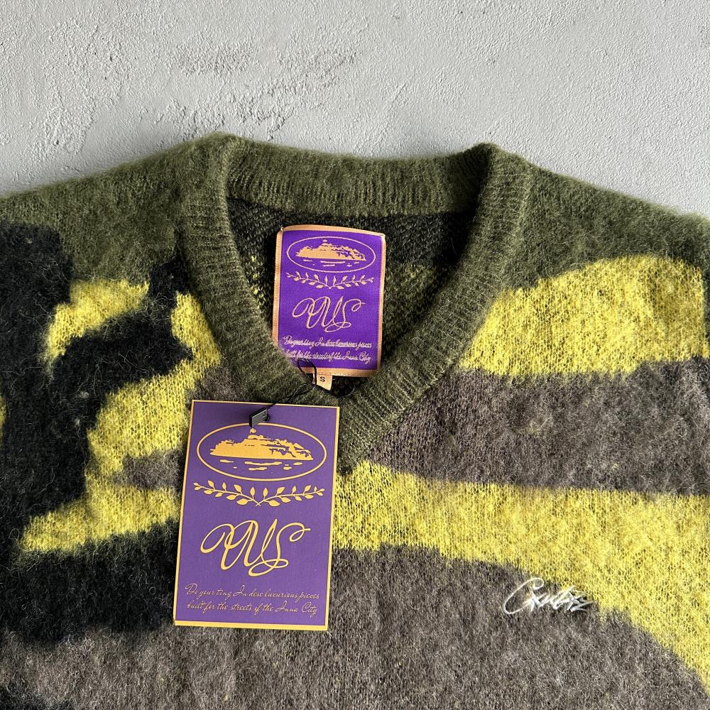 Mohair Knit Green Yellow Brown Camo Sweater Vest