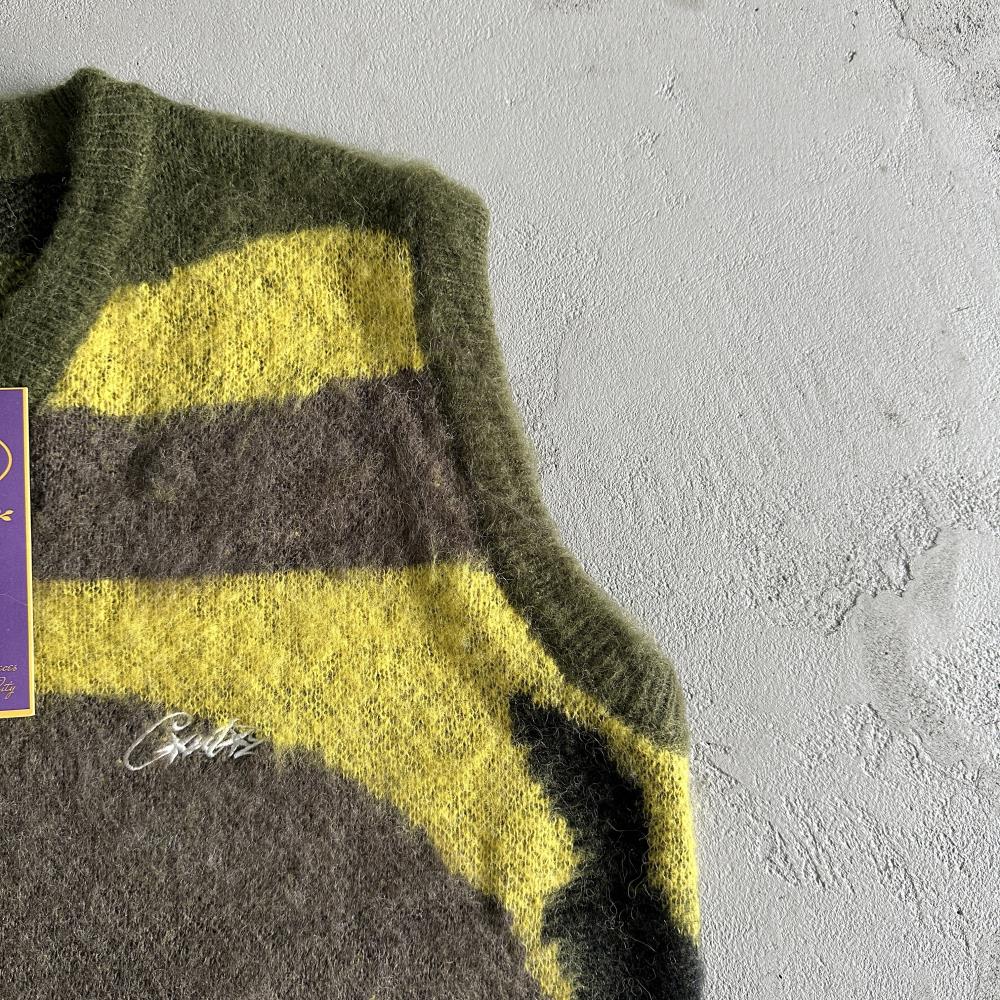 Mohair Knit Green Yellow Brown Camo Sweater Vest
