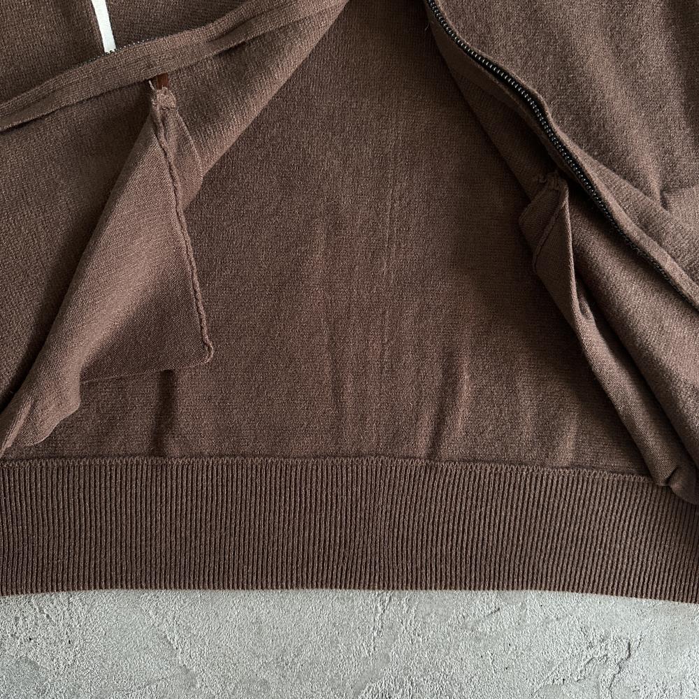 Knit zip up fleece-brown