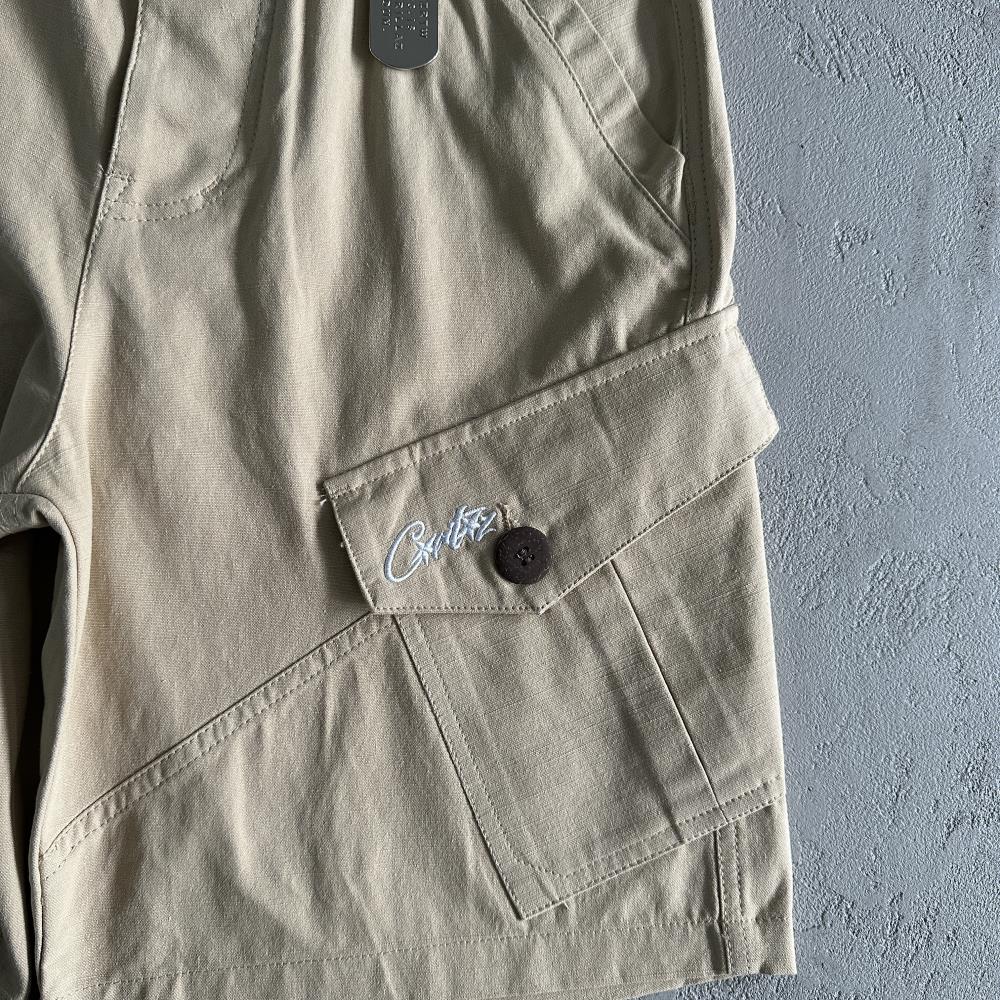 Slant pocket khaki shorts