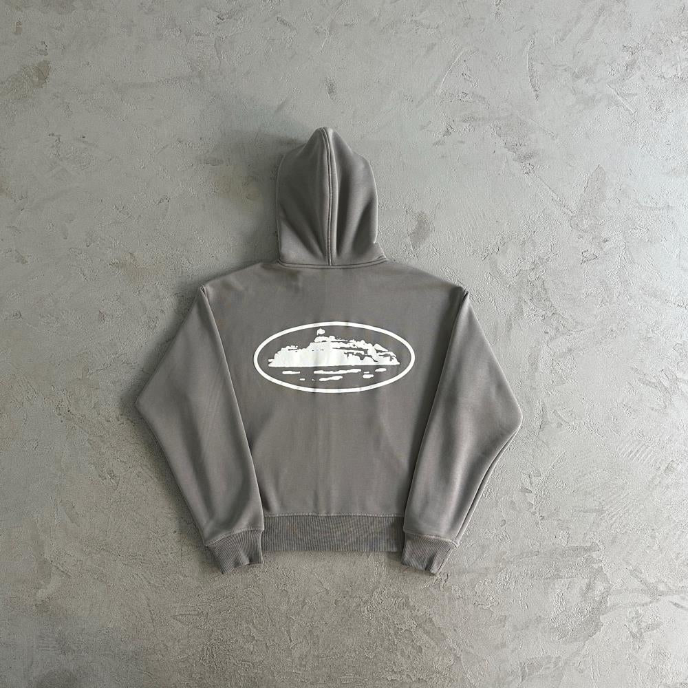 island puff print zip set-grey
