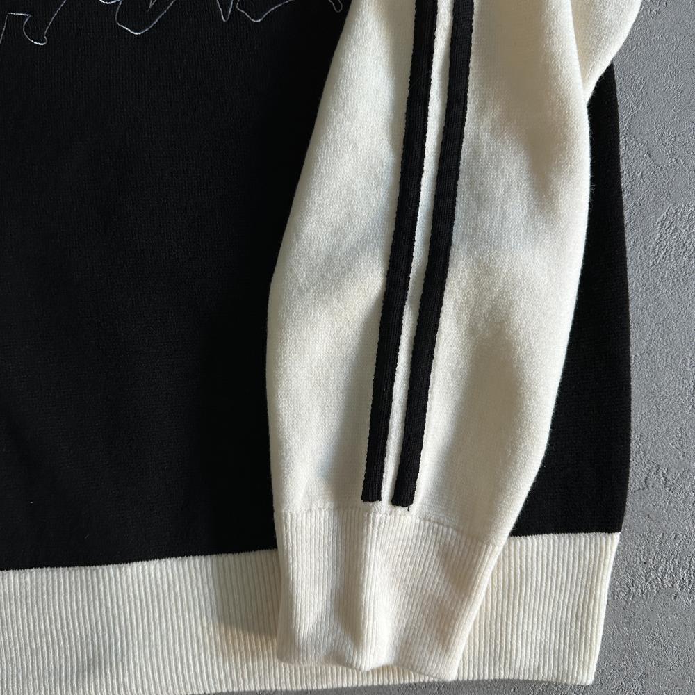 Knit zip up fleece-black and white