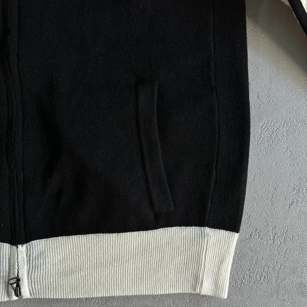 Knit zip up fleece-black and white