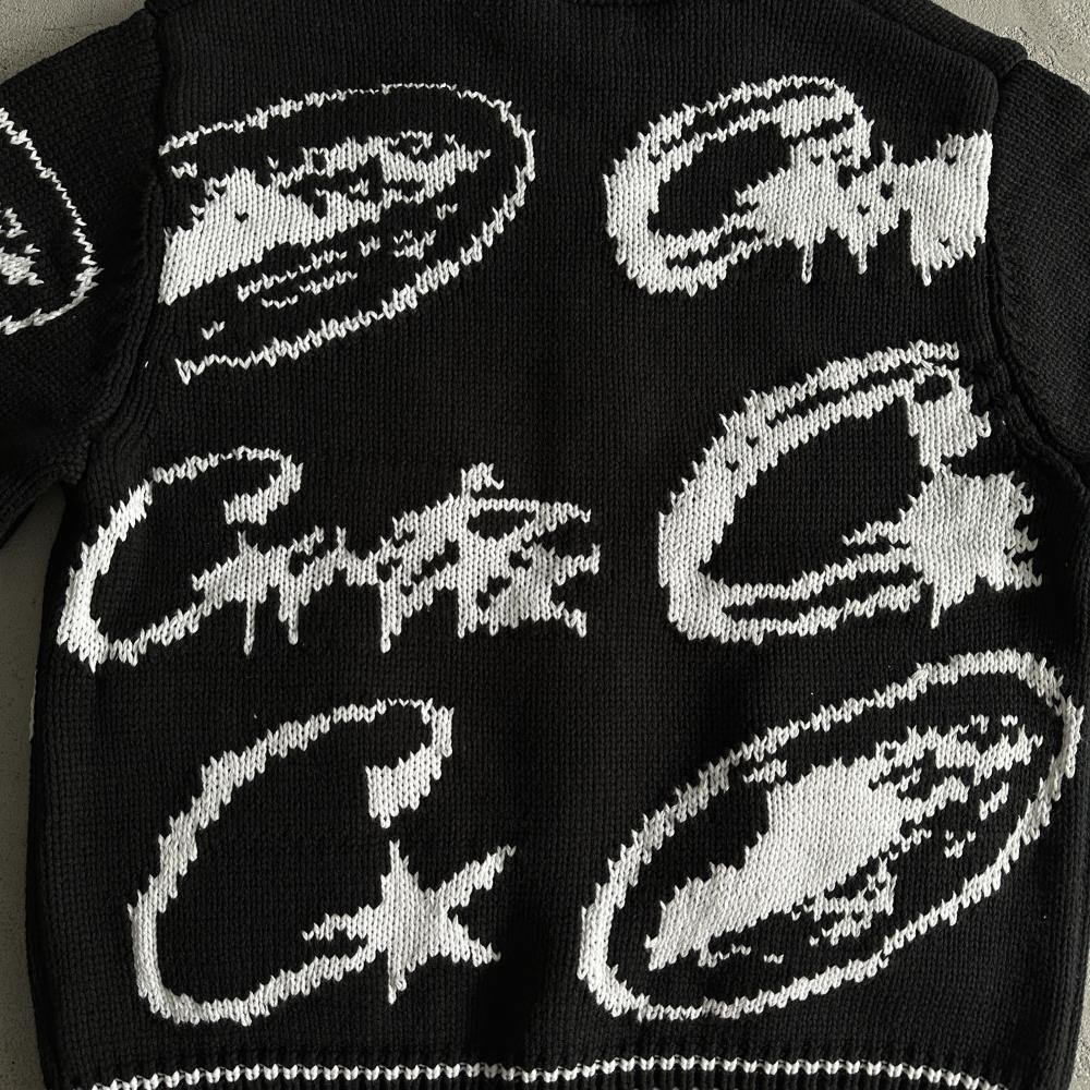 heavy knit jacquard sweater black