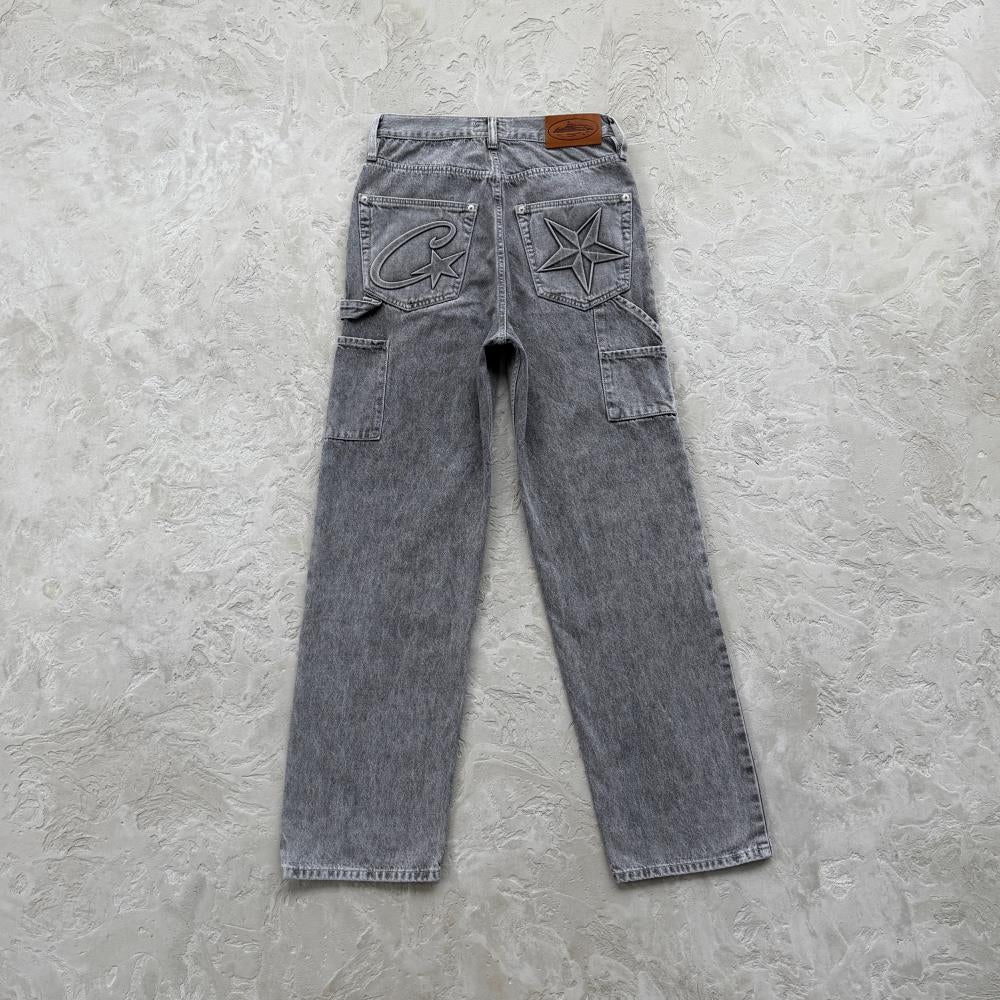 EMBOSSED C-STAR DENIM WORK PANT-grey