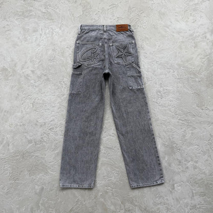EMBOSSED C-STAR DENIM WORK PANT-grey