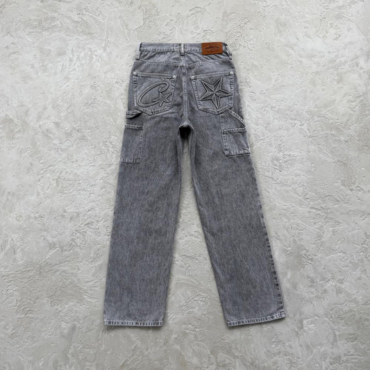 EMBOSSED C-STAR DENIM WORK PANT-grey