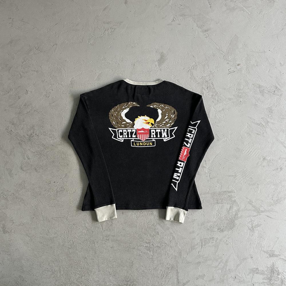 Eagle Print Waffle Long-sleeve-Black