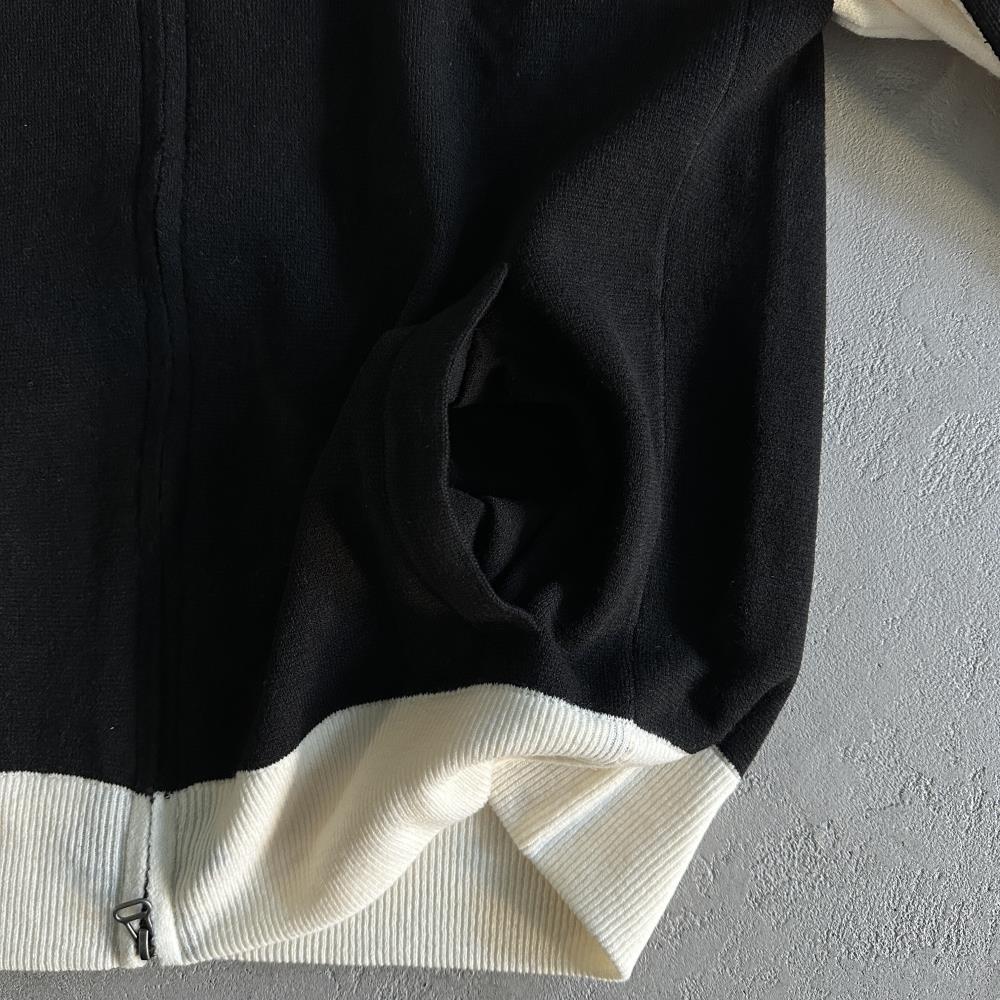 Knit zip up fleece-black and white