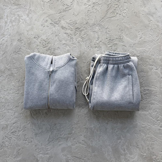 Lundun Stitch Zip Hoodie & STITCH OPEN HEM SWEATPANT-Heather Grey
