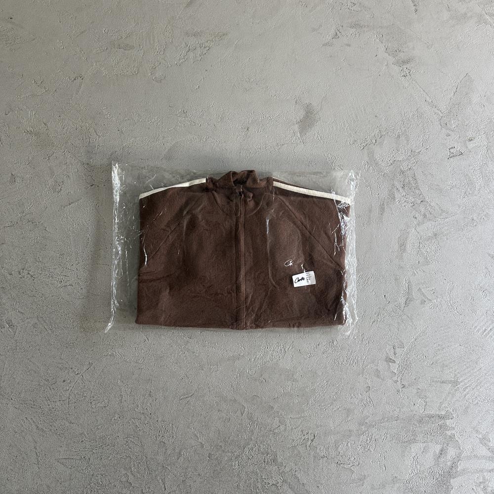 Knit zip up fleece-brown