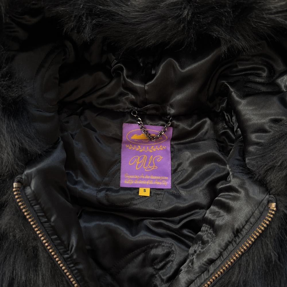 Faux fur hooded jacket-black