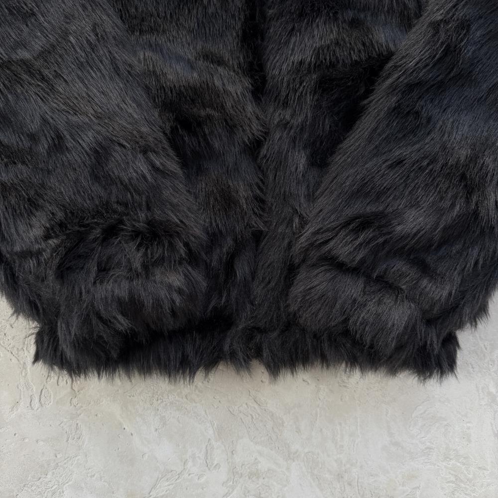 Faux fur hooded jacket-black