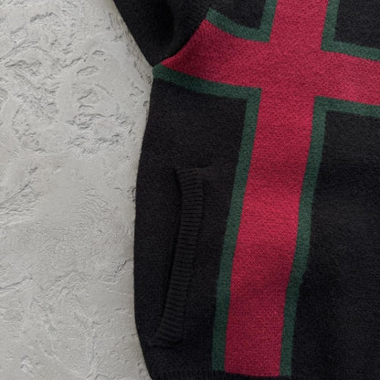 lux knit zip up-black