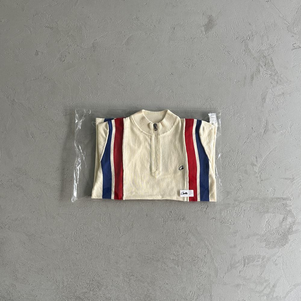zip racer knit ss -cream