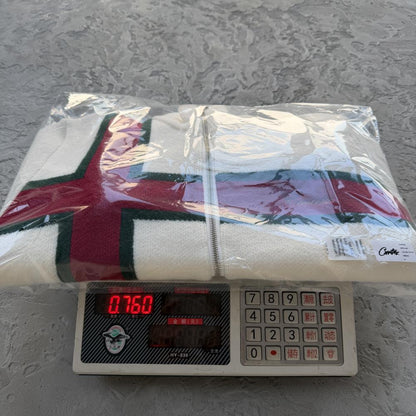 lux knit zip up-White