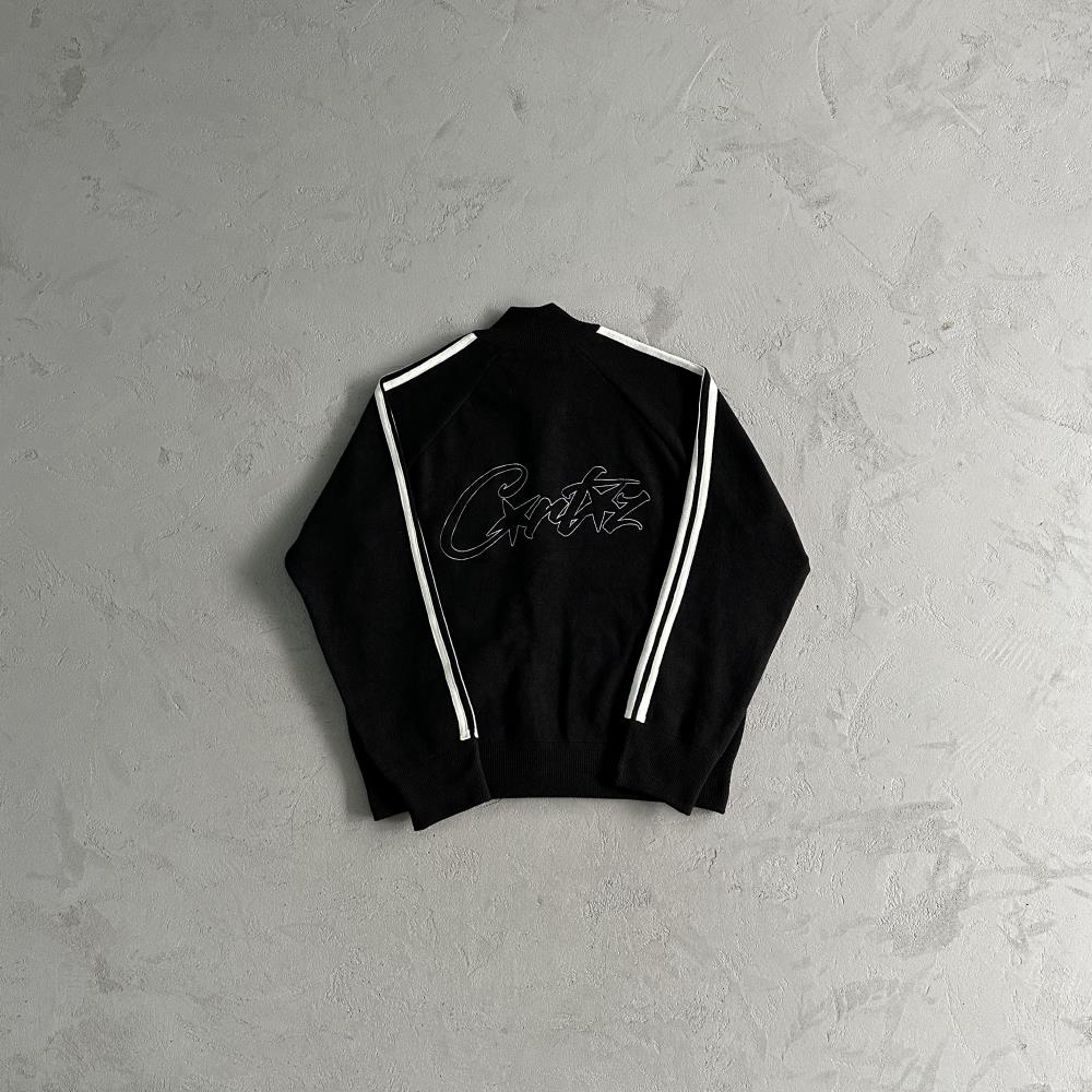 Knit zip up fleece-black