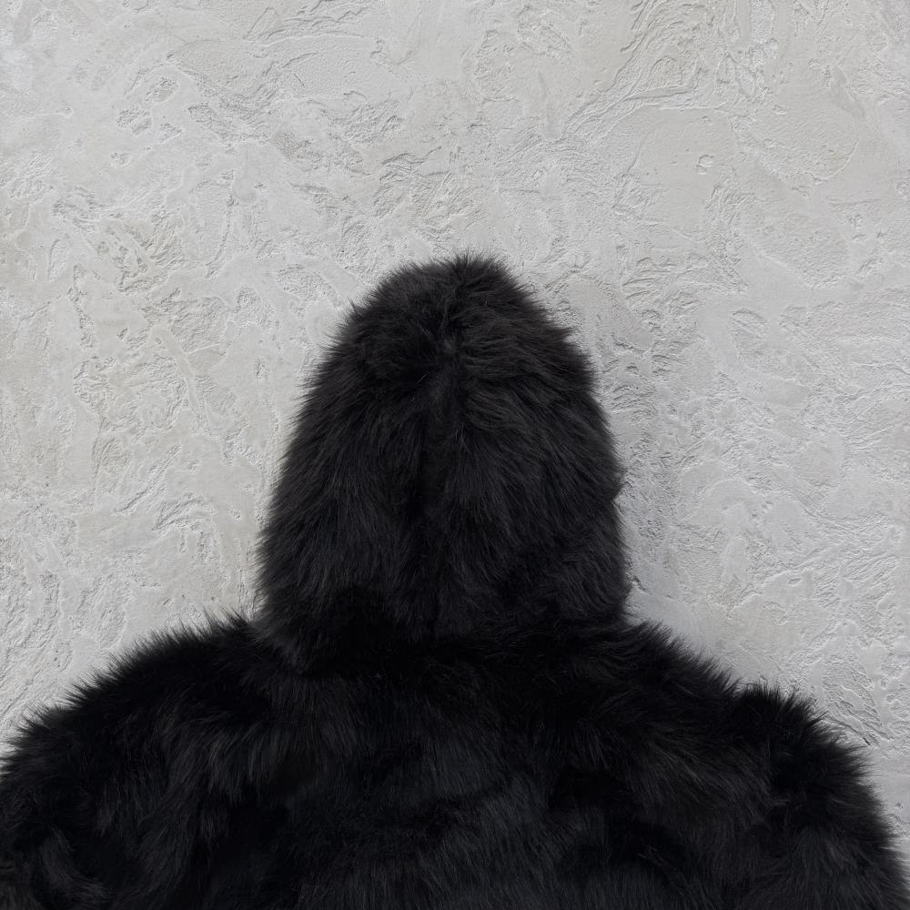 Faux fur hooded jacket-black