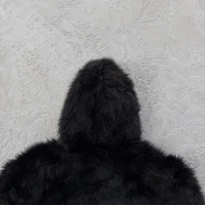 Faux fur hooded jacket-black