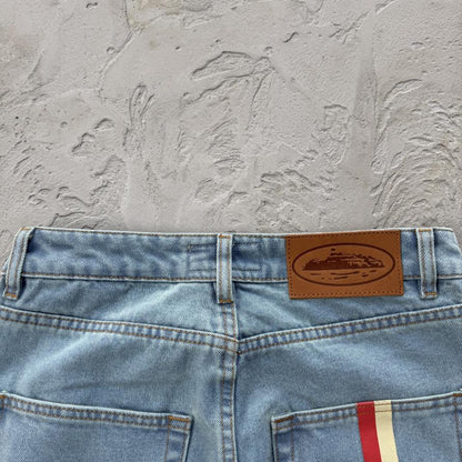 DUAL STRIPE BAGGY JEANS-blue