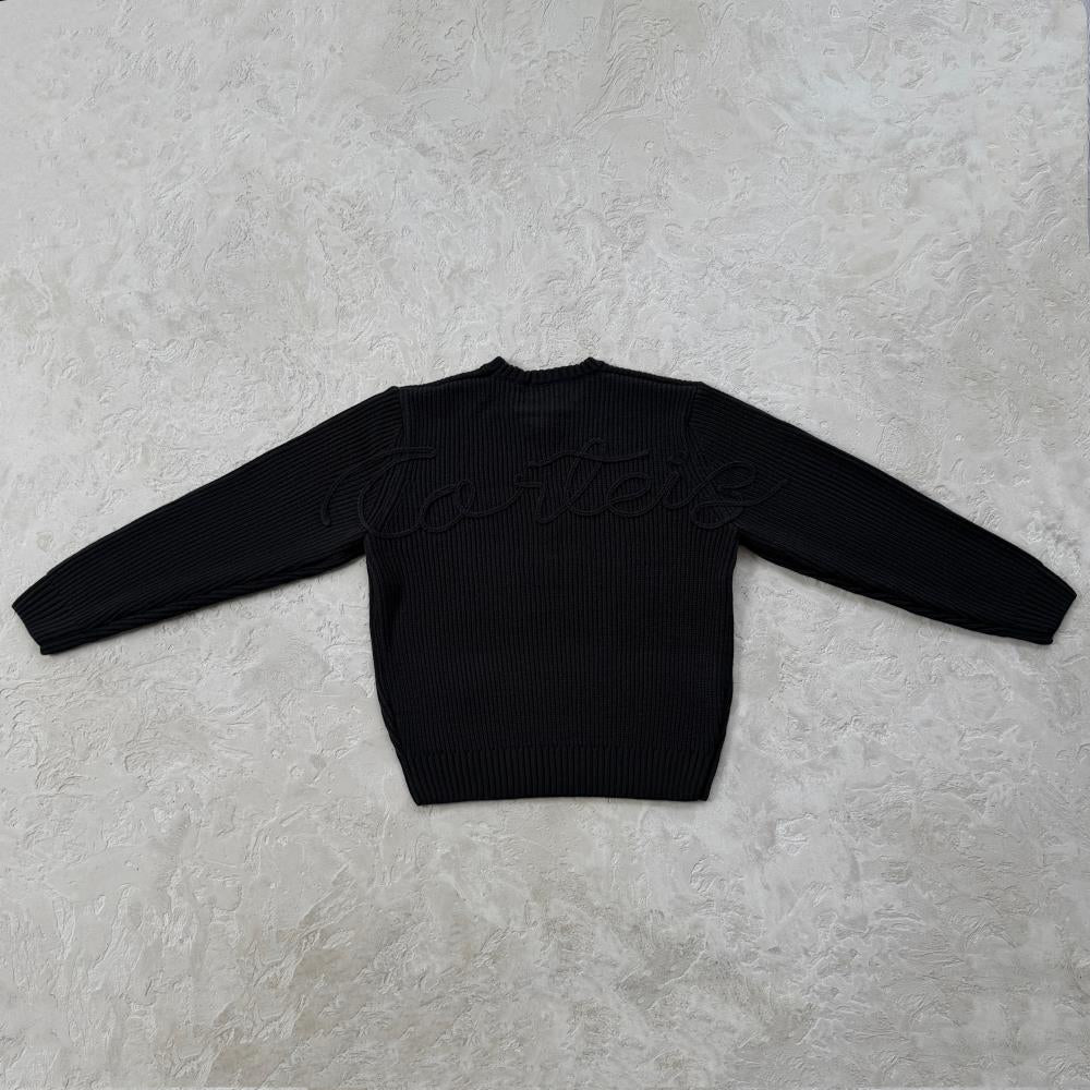 Crochet Applique Knit Crew- Triple Black