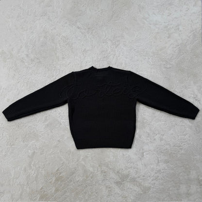 Crochet Applique Knit Crew- Triple Black