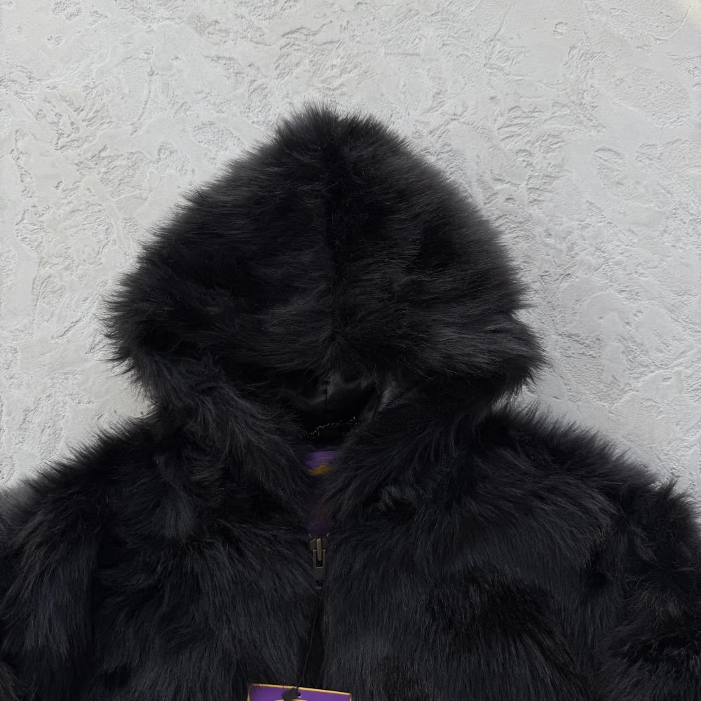 Faux fur hooded jacket-black