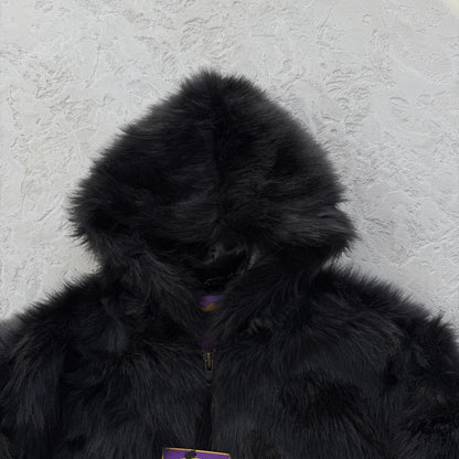 Faux fur hooded jacket-black