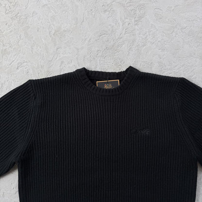 Crochet Applique Knit Crew- Triple Black