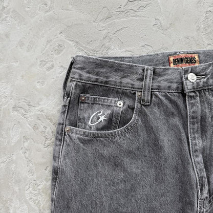EMBOSSED C-STAR DENIM WORK PANT-grey