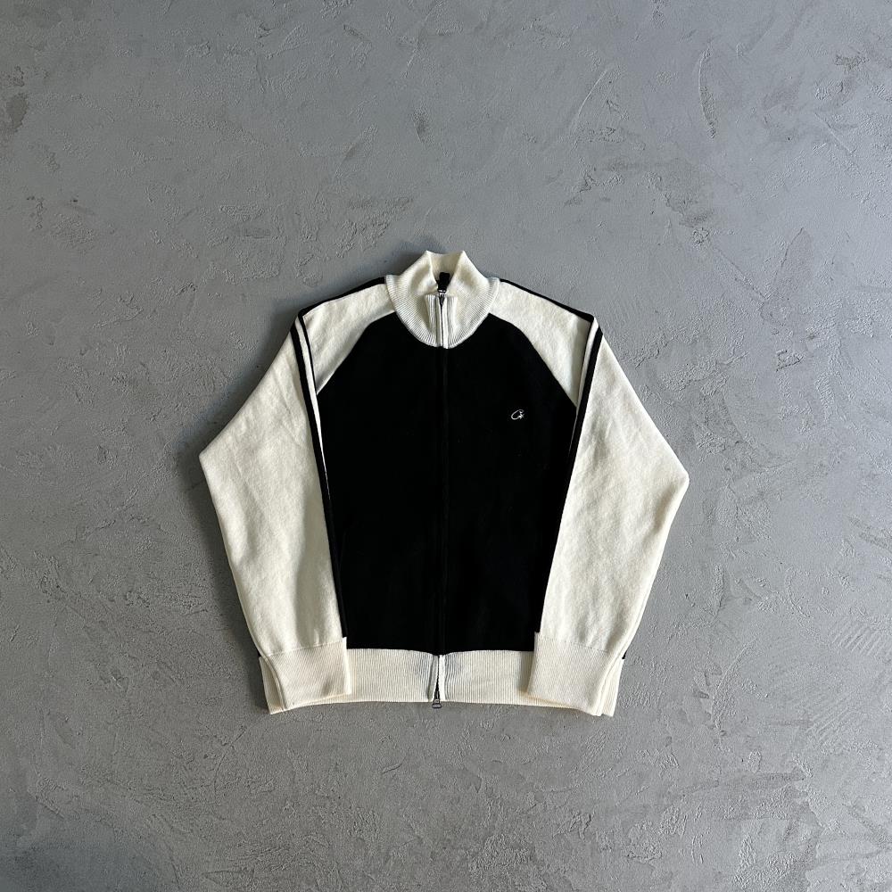 Knit zip up fleece-black and white