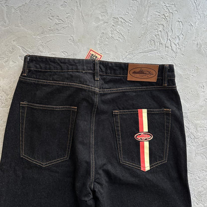 DUAL STRIPE BAGGY JEANS-black