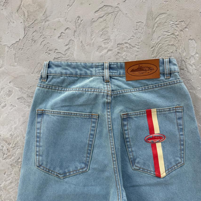 DUAL STRIPE BAGGY JEANS-blue