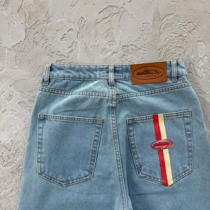 DUAL STRIPE BAGGY JEANS-blue
