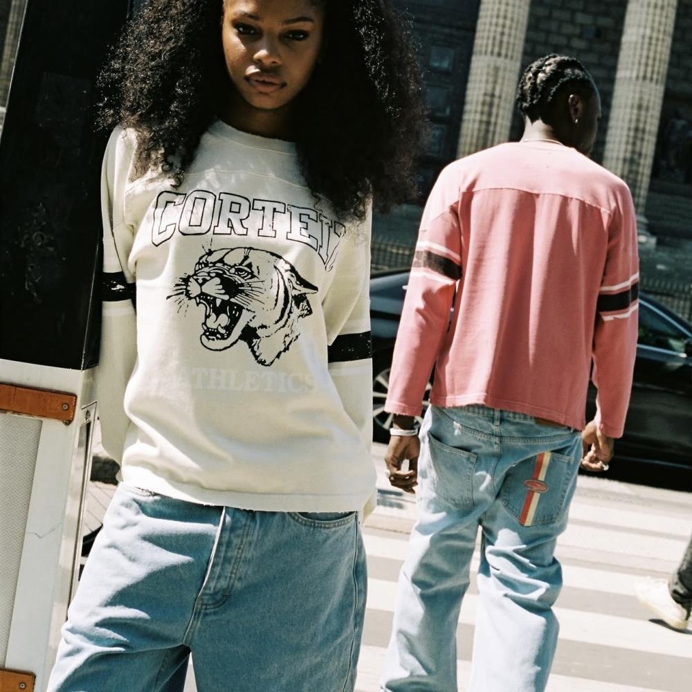 DUAL STRIPE BAGGY JEANS-blue